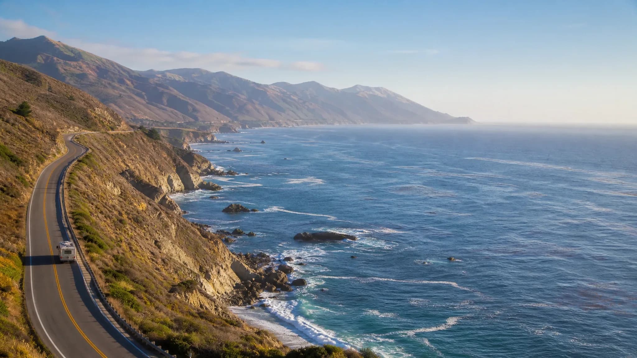 RV trip route on the California coast