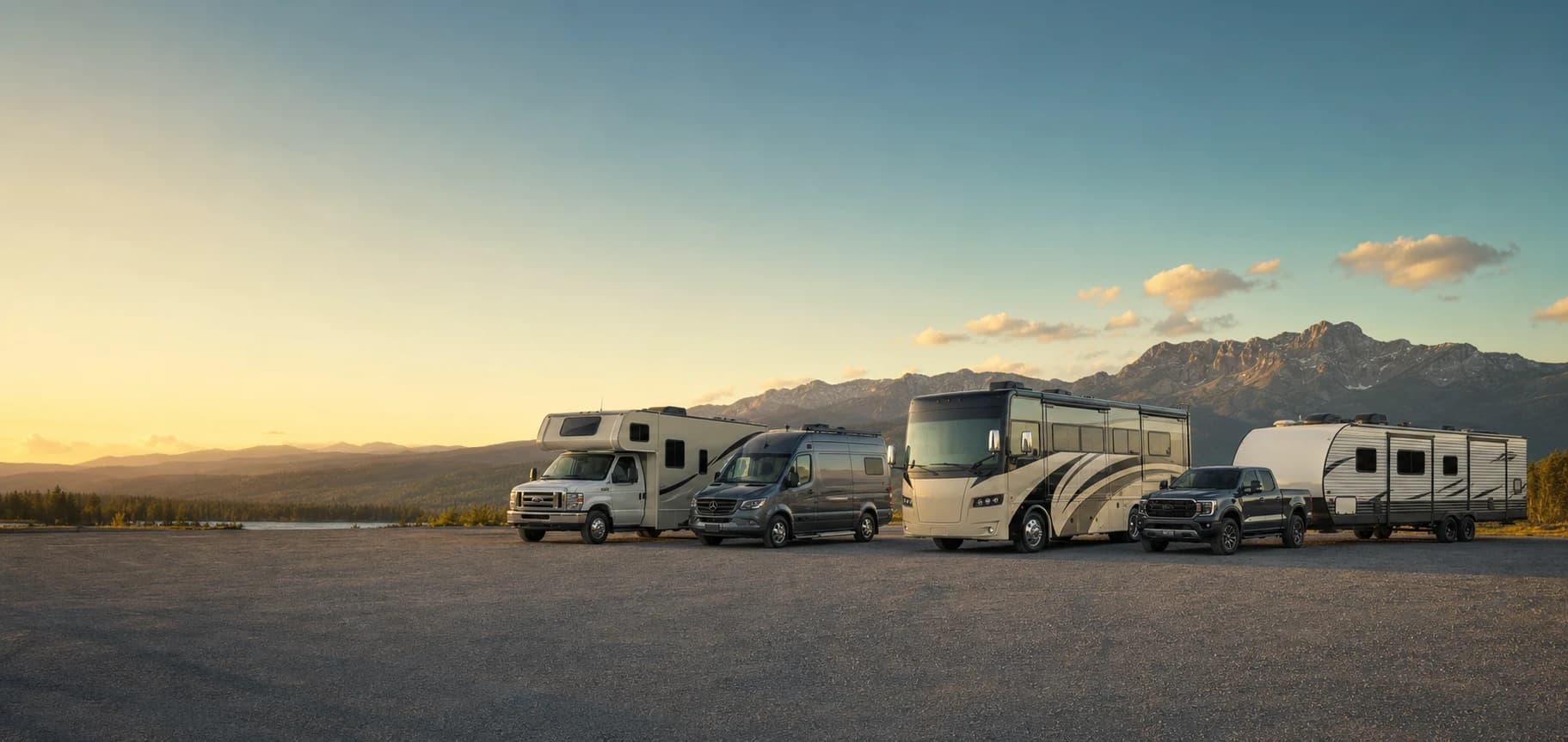 RV rental options lined up near an open road